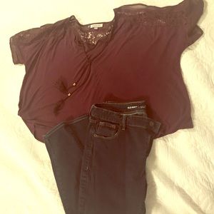 Outfit- dark jeans size 12 plum shirt size xl